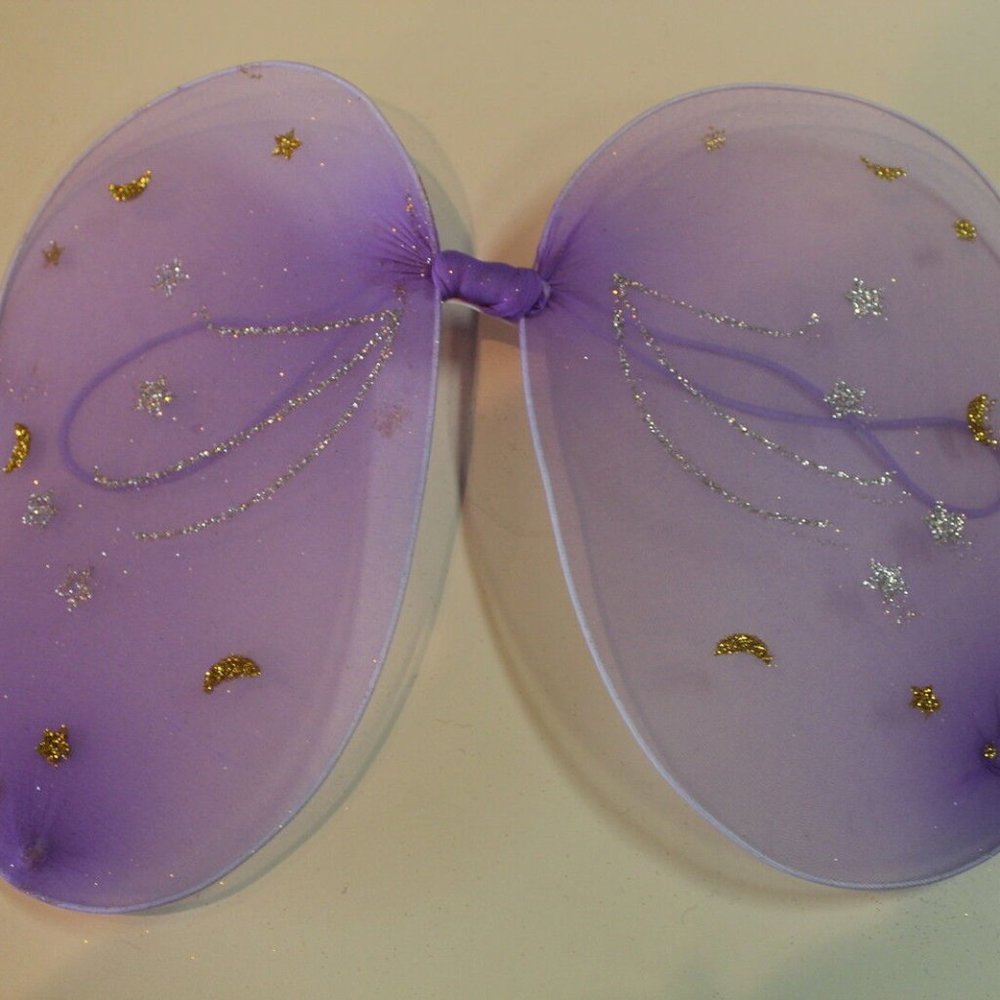 Ankyo Girls Purple Fairy Wings with Silver and Gold Glitter Stars, Crescent Moon